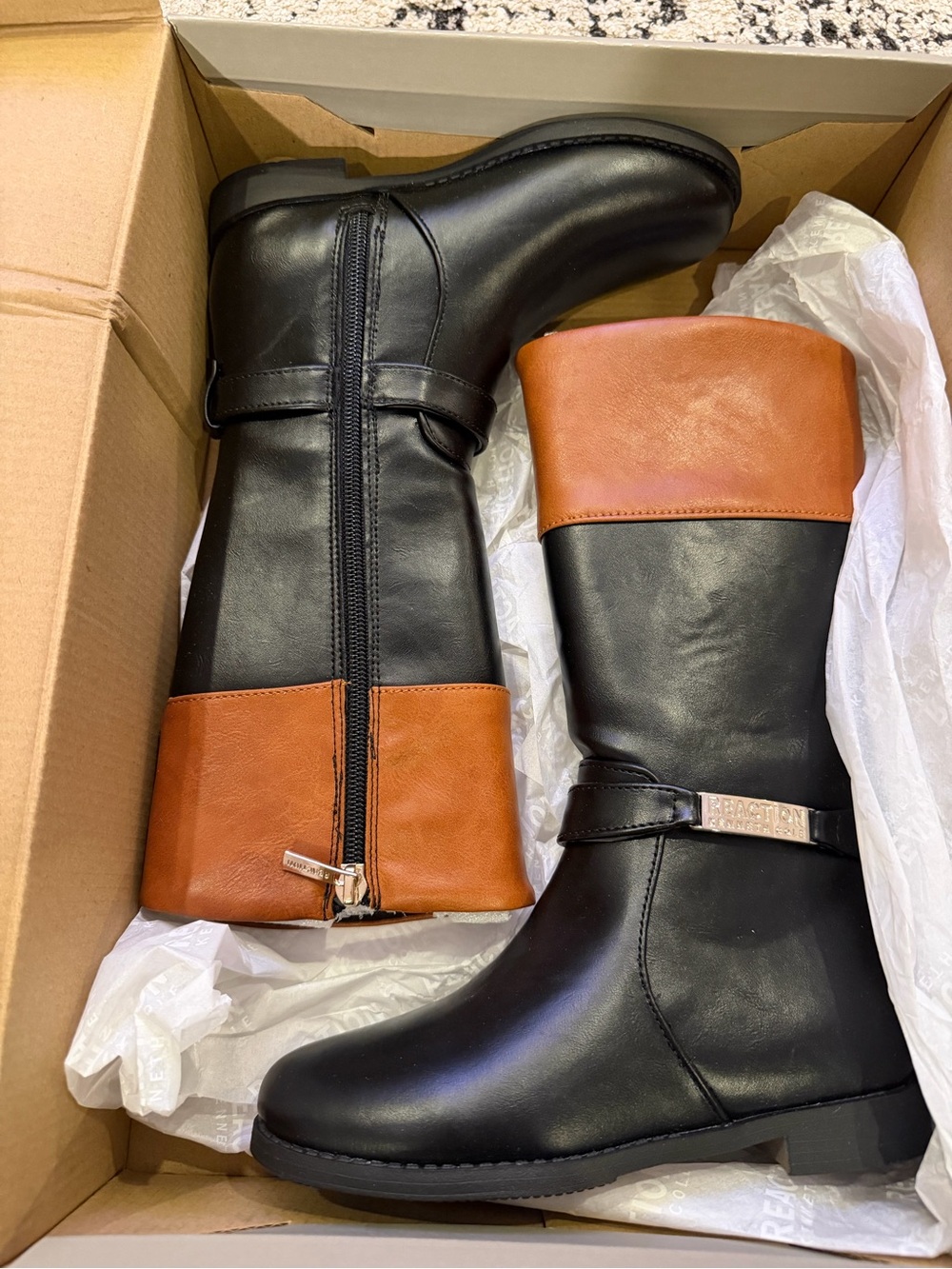 Kenneth Cole Reaction Girls Knee High Boots Colorblock Zip Block Heel US 13
